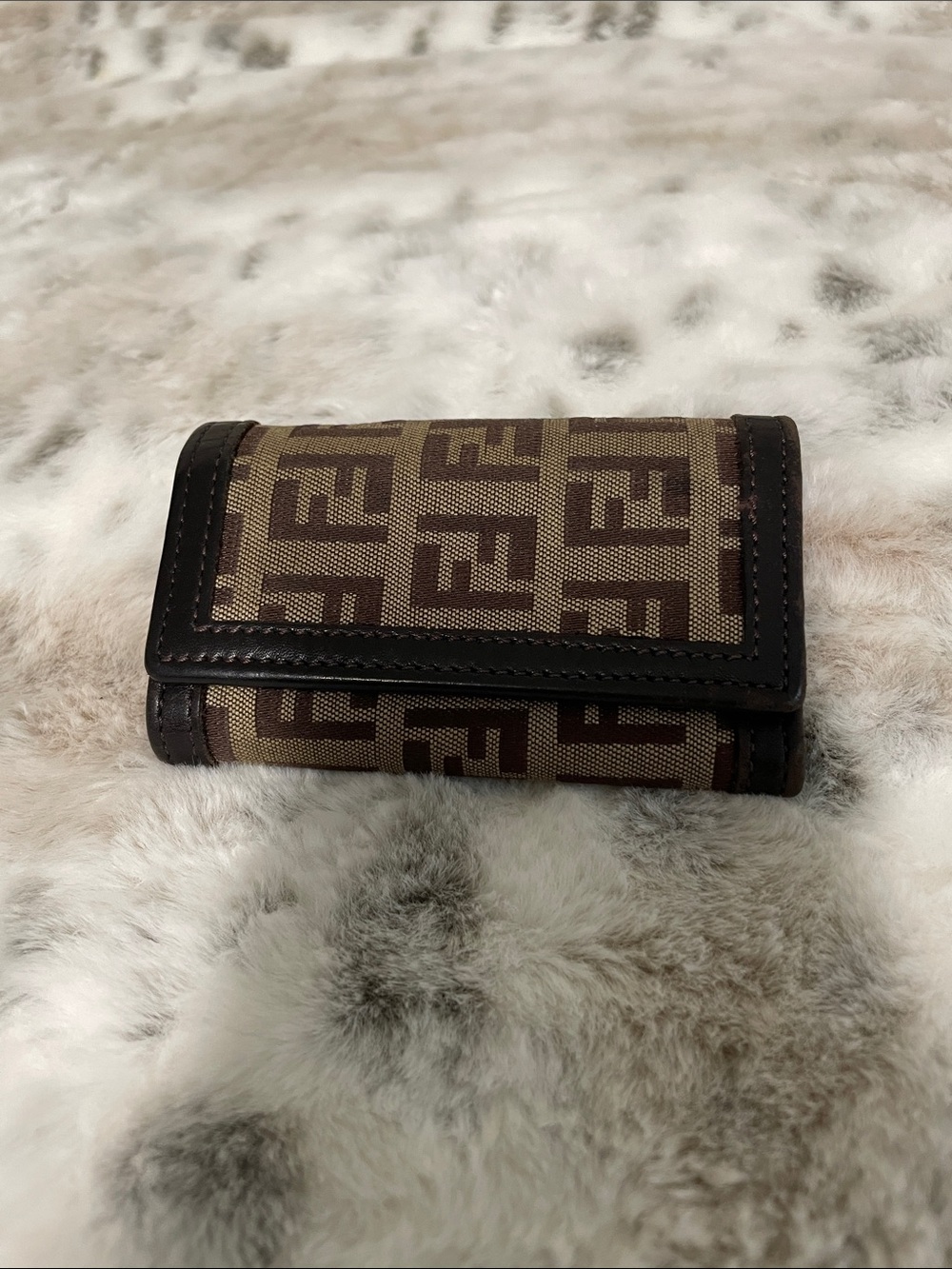 Fendi Brown Zucca Monogram Folded Key Wallet